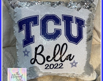 Personalized College logo pillow, University pillow college bed party pillow, flip sequin GIRLS bed pillow