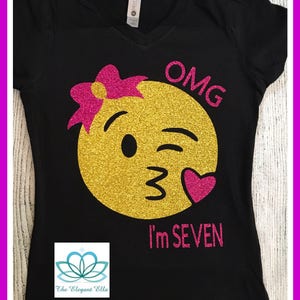 Girls Emoji shirt, girls bithday emoji shirt, kissy lips emoji, personalized Emoji top, glitter emoji shirt, emoji Biryhday shirt image 1
