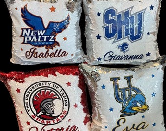 Personalized College logo pillow, University pillow college bed party pillow, flip sequin GIRLS bed pillow