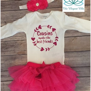 Baby Cousin gift, cousin outfit, hot pink Baby girl outfit, newborn cousin girl gift, Cousins make the best friends image 1