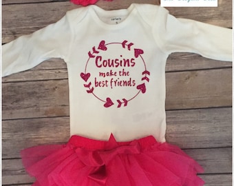 Baby Cousin gift, cousin outfit, hot pink Baby girl outfit, newborn cousin girl gift, Cousins make the best friends