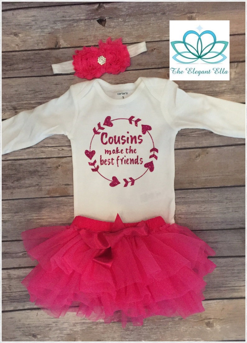 Baby Cousin gift, cousin outfit, hot pink Baby girl outfit, newborn cousin girl gift, Cousins make the best friends image 1