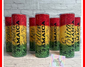 Jamaica vacation tumblers, personalized vacation cup, Jamaica colors tumblers