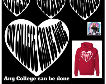 custom College heart sweatshirt, wavy letter college sweatshirt