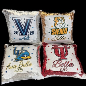 Personalized College logo pillow, University pillow college bed party pillow, flip sequin GIRLS bed pillow