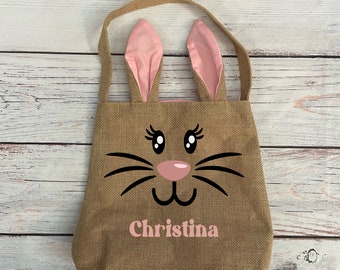 Personalized Burlap Easter bunny baskets, Personalized easter bucket