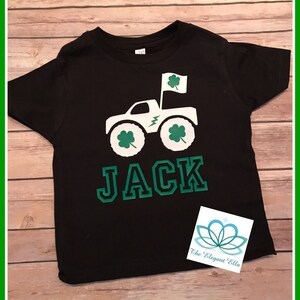 St. Patrick&#39;s Day Monster Truck T-Shirt - Personalized Little Boys&#39; Tee - Shamrocks & Truck- Perfect for St. Patrick&#39;s Day Celebration!