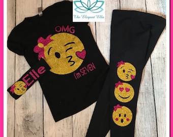 Girls emoji outfit, birthday Emoji outfit, kissy birthday emoji shirt, emoji birthday outfit