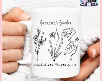 Personalized birth flower mug, birth flower gift, minimalist gift, boho floral mug, gift for grandma, gift for mom