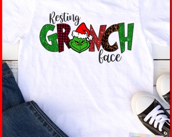 Resting Grinch Face T-Shirt, Personalized Christmas Grinch Tank Top, Grinch Short-sleeve Tee, Custom Graphic Shirt, Funny Christmas Tee Gift