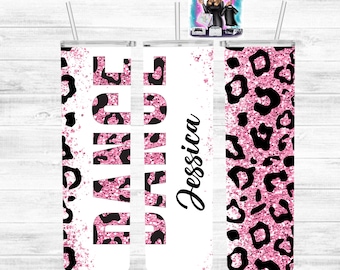 personalized hot pink dance tumbler, pink leopard dance tumbler