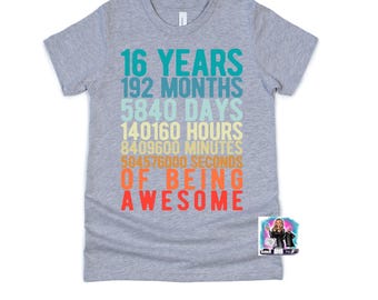 16th Birthday t shirt, 16th Birthday Gift, Birthday Countdown Tshirt  – Milestone Graphic Tee Celebrating 16 Years