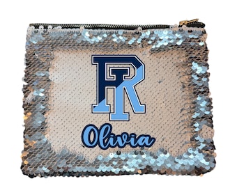 Personalized College logo cosmetic/pencil case, University college bed party case, flip sequin GIRLS cosmetic case, college pencil case