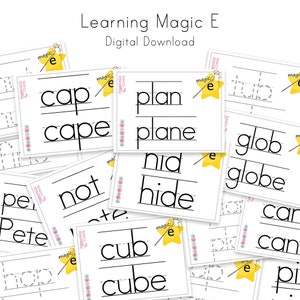 Descarga digital de Magic E, Aprenda a leer, Tarjetas didácticas de fonética, Montessori, Mamá que educa en casa, Jardín de infantes, Primer grado, Recursos para maestros, Niños