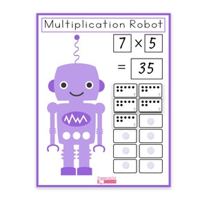 Descarga digital de robot de multiplicación, ayuda para la enseñanza de matemáticas, recurso de matemáticas, tabla de multiplicar, aprender a multiplicar, Montessori, profesor de educación en casa,
