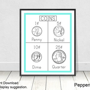 Tabla de monedas Descarga digital, Descarga instantánea, Tabla de divisas, Tabla de dinero para niños, aprendizaje infantil, primaria, Montessori, educación en el hogar