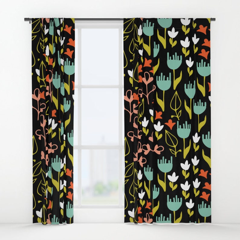 Boho Curtains Floral Window Curtains Flower Curtain Panels Etsy