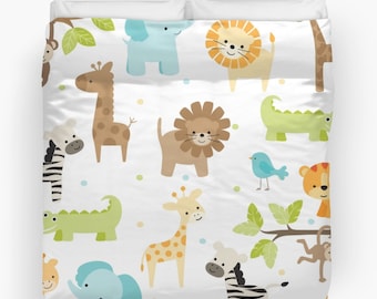 Funda nórdica de animales de la selva, edredón de animales, edredón de animales, edredón de safari, funda nórdica para niños, edredón de la selva, dormitorio infantil, jirafa, cebra