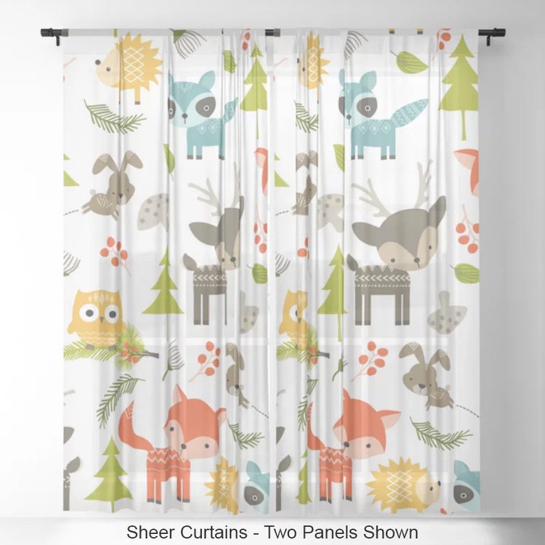Woodland Animals Window Curtains, Animal Curtains, Animals Drapes, Kids Curtain, Forrest Curtain
