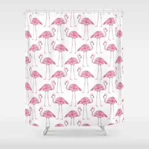Flamingos Shower Curtain, Flamingos Bathroom, Flamingo Lover, Flamingo Gift, Bird Bathroom, Beach House, Watercolor Flamingo, pink flamingo