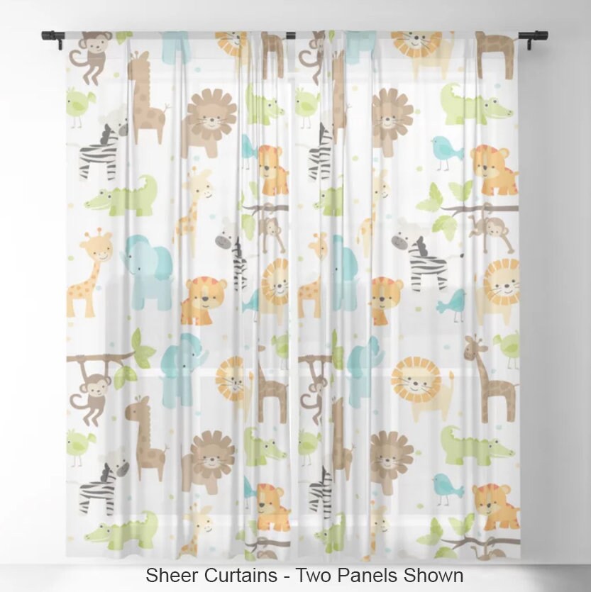 Jungle Animals Kids Curtains, Nursery Curtains, Baby Curtains