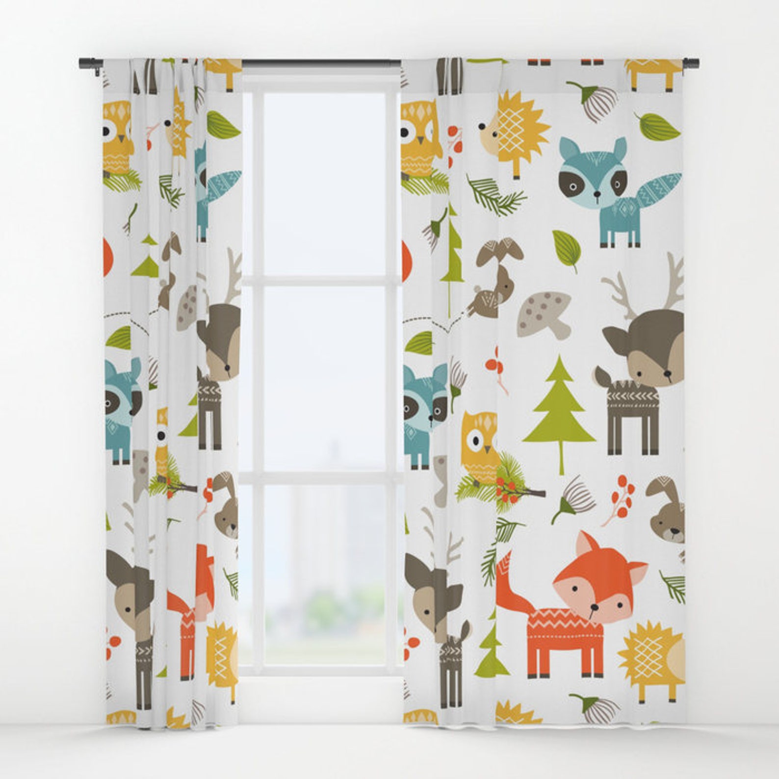 Animals Curtains Woodland Animals Window Curtains Animals Etsy