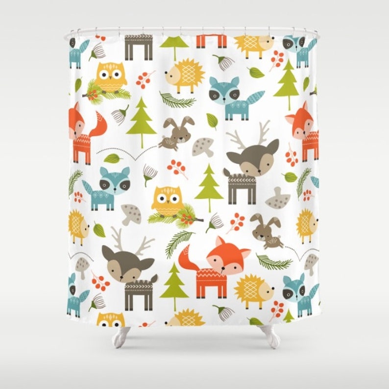 Woodland Animals Shower Curtain Forest Animals Shower Etsy