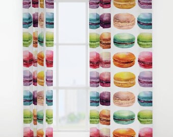 Macaroons Curtains, French Macaroons Window Curtains, Colorful Curtain Panel, Parisian Dessert, Pop Color, Macaroon Drapes, Black Out, Sheer