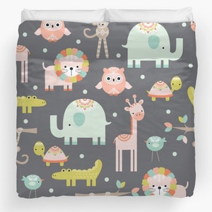 Animals Duvet Cover, Animals Comforter, Animals Duvet, Safari Duvet, Boys Duvet Cover, Jungle Duvet, Jungle Animals, Sons Bedroom, Giraffe