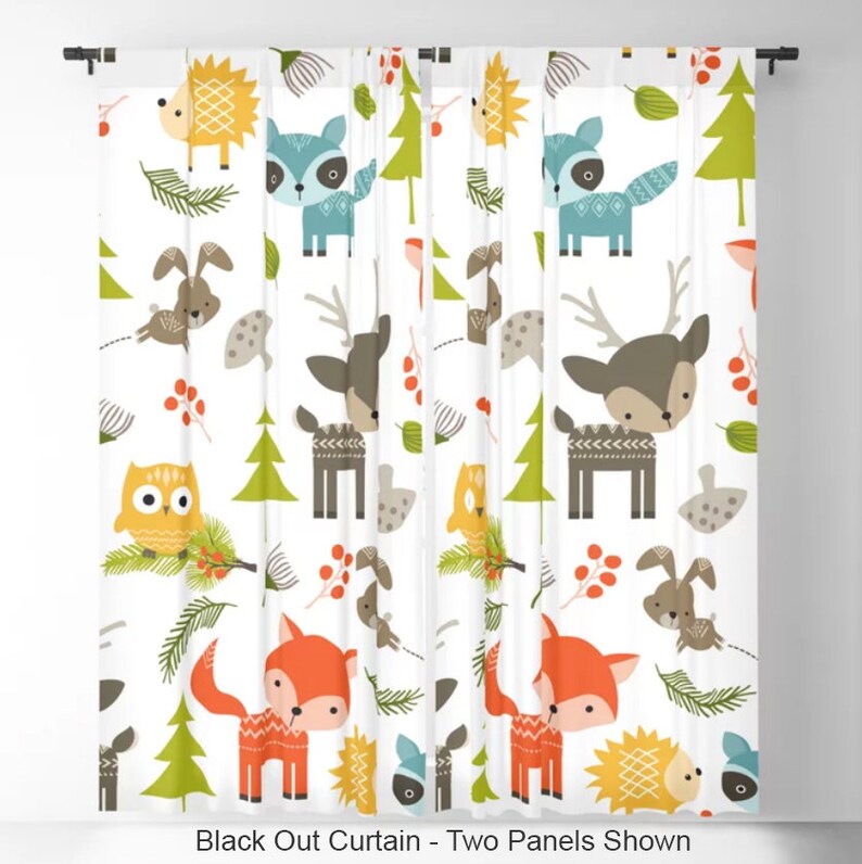 Woodland Animals Window Curtains, Animal Curtains, Animals Drapes, Kids
