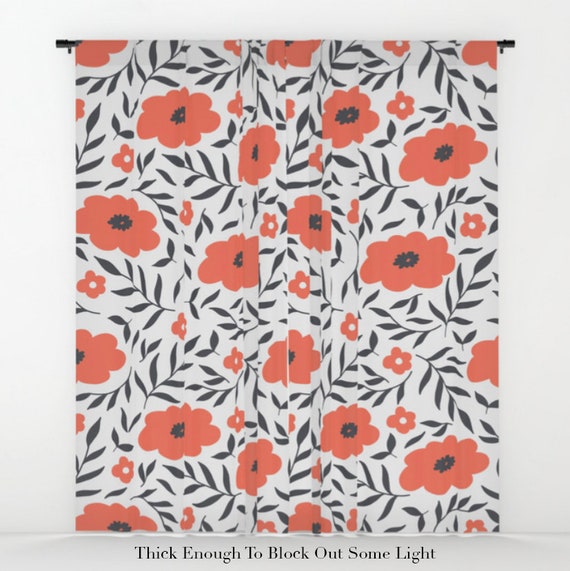Red Flowers Window Curtains Red Curtains Flower Curtains Etsy