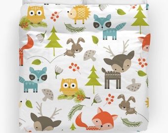 Funda nórdica con animales, edredón con animales, ropa de cama con animales, dormitorio con animales, animales del bosque, edredón infantil, edredón infantil, edredón con animales, niñas