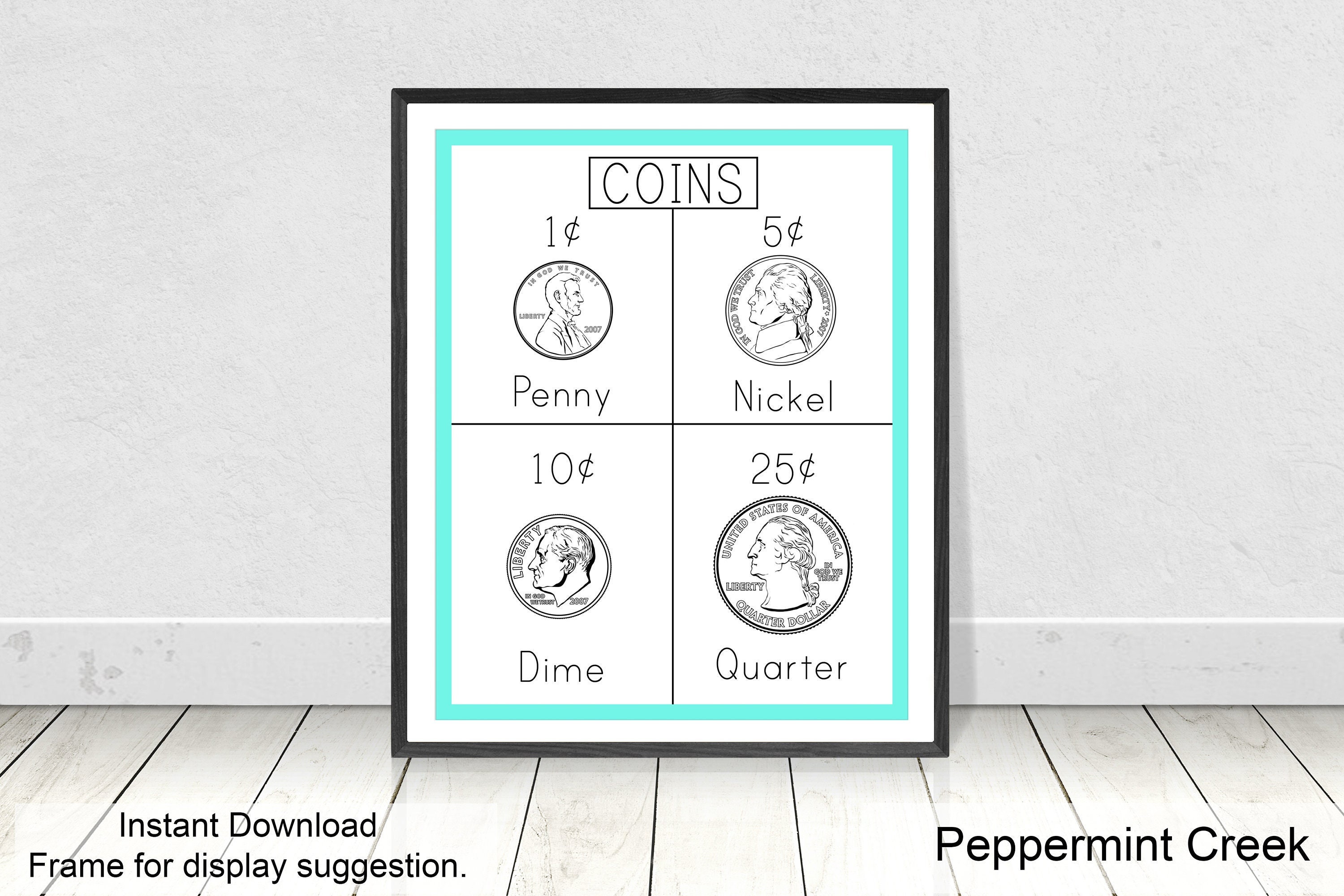 Coin Chart Digital Download, Instant Download, Currency chart, Money Chart for kids, children's learning, elementary, Montessori, homeschool