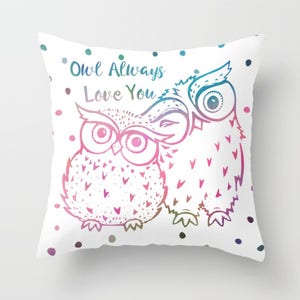 Owl Always Love You, Owl Pillow Cover, Owl Throw Pillow, Owl Pillow Cover, Birds Pillow, Bird Pillow, Polka Dots Pillow, Pink pillow, Love