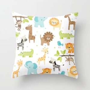 Jungle Animal Throw Pillow, Safari Pillow, Kids Pillow Cover, Childs Throw Pillow, Childrens Pillow, Boys Pillow, Lion Pillow, Monkey Pillow