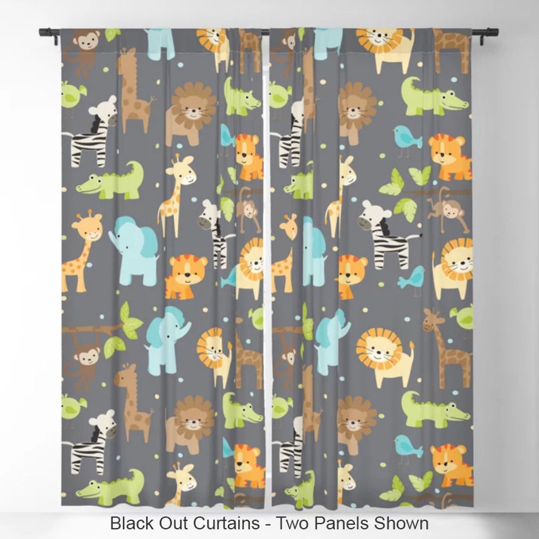 Jungle Animals Window Curtains, Nursery Curtains, Baby Curtains