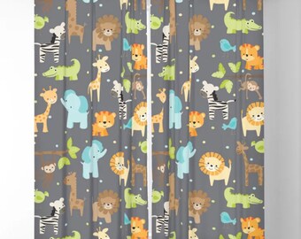 Jungle Animals Window Curtains, Nursery Curtains, Baby Curtains, Childrens Curtains, Safari Animals Curtains, Childs Curtains, Kids Curtains
