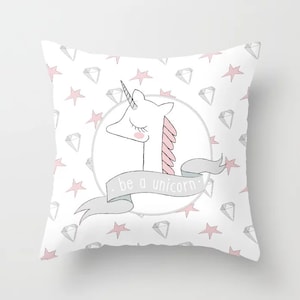 Unicorn Throw Pillow, Unicorn Pillow, Girls Pillow, Kids Pillow Cover, kids Throw Pillow, Childrens Pillow, Be a Unicorn Pillow, Pink, Gray