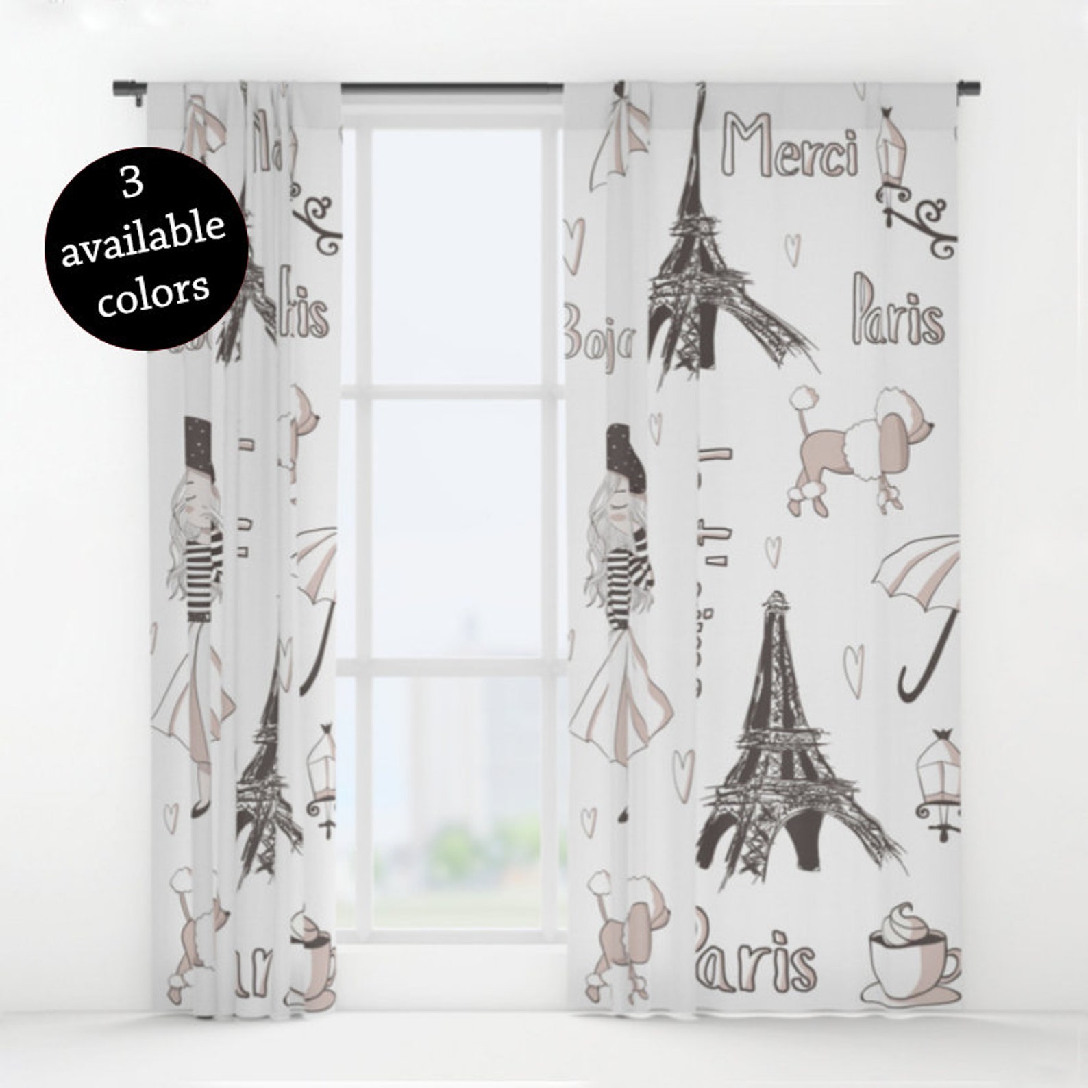 Paris Curtains, Paris Window Curtains, Gift for Paris Lover, Eiffel