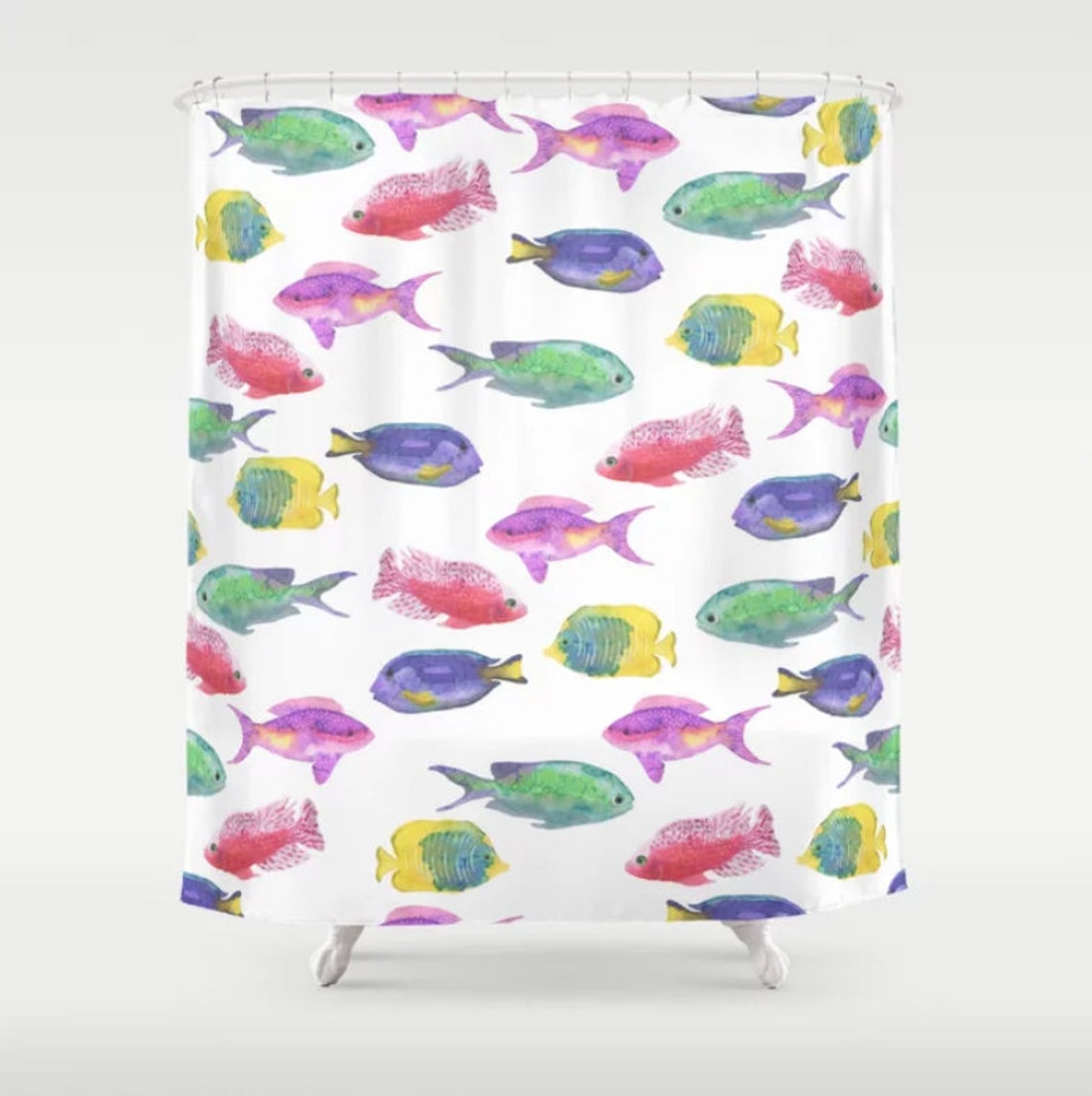 Rideau De Douche Enfant Poisson Tropical 180x180cm - Polyester Imperméable Anti-Moisissure - Avec 12 Crochets