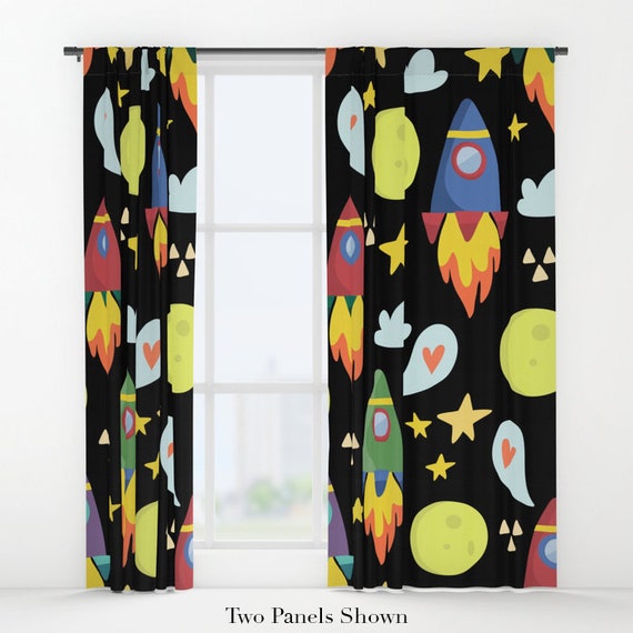 Rocket Curtains Astronaut Curtains Space Curtains Boys Etsy