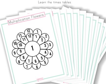 Multiplication Flowers Digital Download, Learn to Multiply, Learn the Times Tables, Grade School Math, Second Grade, Third Grade, Homeschool