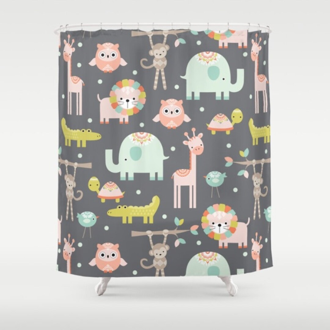 Safari Animals Shower Curtain, Jungle Shower, Kids Shower Curtain