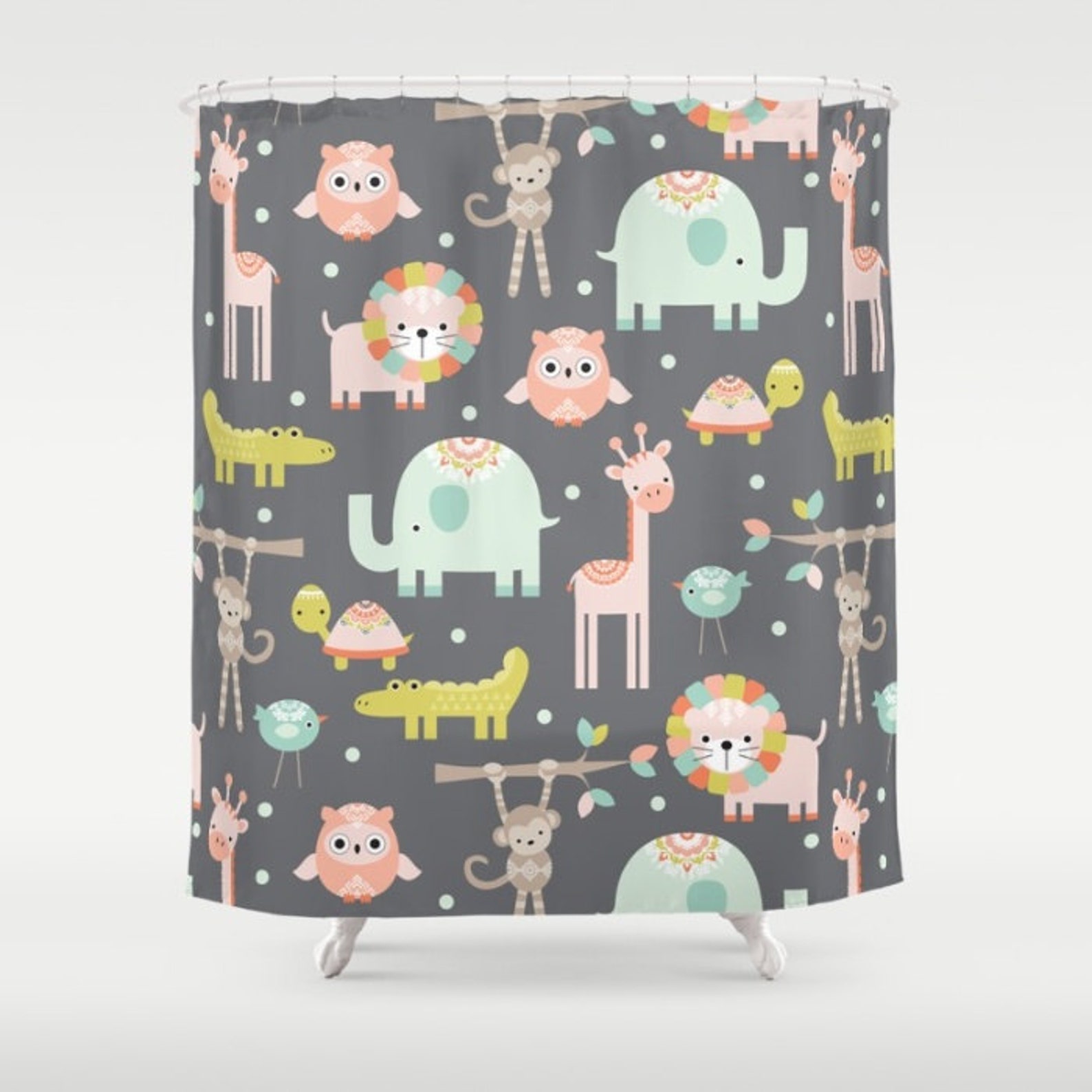 Safari Animals Shower Curtain, Jungle Shower, Kids Shower Curtain