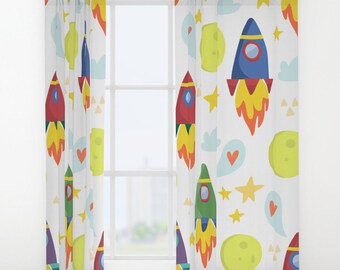 Rocket Curtains, Astronaut Curtains, Space Curtains, Boys Curtain, Nursery Curtains, Kids Curtain Panels, Childrens curtains, Child Curtains