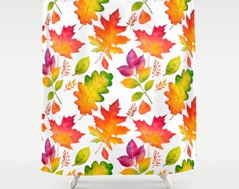Autumn Shower Curtain, Fall Shower Curtain, Fall leaves Shower curtain, Autumn Leaves, October Bathroom Decor, November shower, Orange Bath