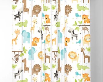 Jungle Animals Kids Curtains, Nursery Curtains, Baby Curtains, Childrens Curtains, Safari Animals Curtains, Childs Curtains, Kids Panels