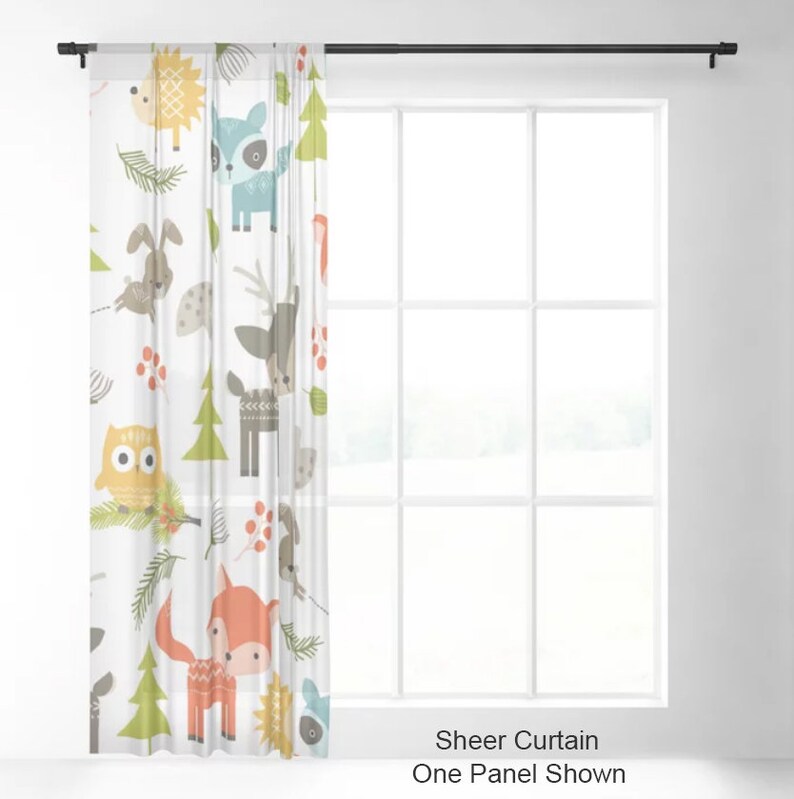 Woodland Animals Window Curtains, Animal Curtains, Animals Drapes, Kids