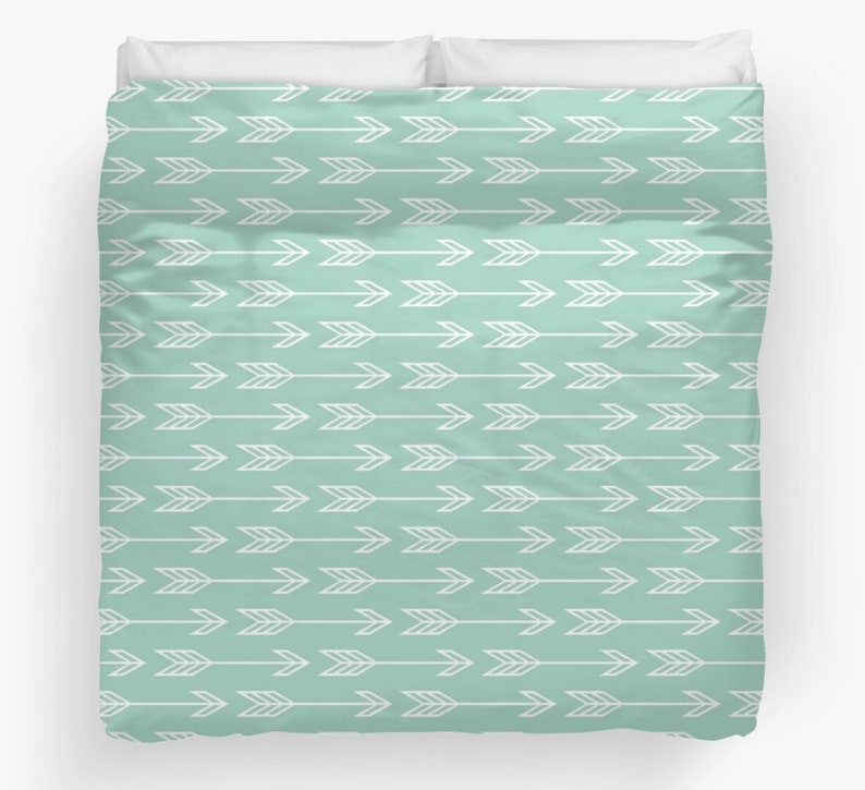 Arrows Duvet Cover, Arrows Comforter, Mint Green Duvet, Arrows Bedding