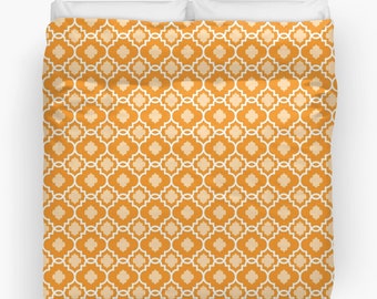 Orange Duvet Cover, Orange comforter, Orange bedding, orange bedspread, Pumpkin, Spice, Diamond shape, pattern, modern duvet, Carmela, queen